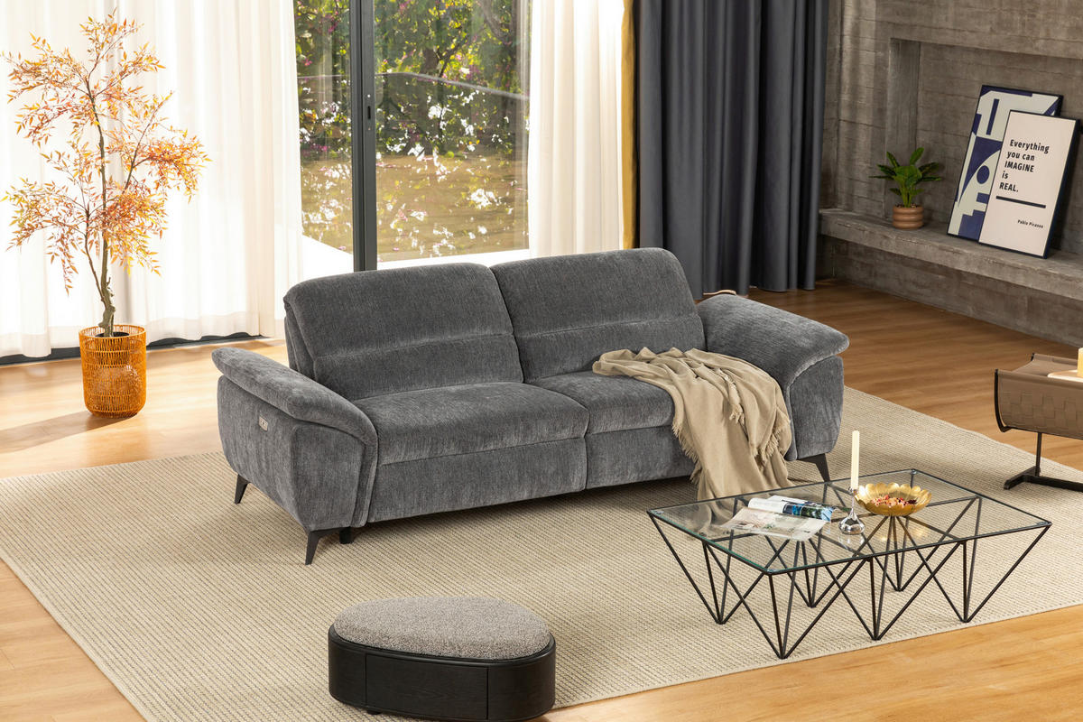 2-SITZER-SOFA in Mikrofaser Dunkelgrau  - Dunkelgrau/Schwarz, Design, Textil/Metall (222cm) - Livetastic