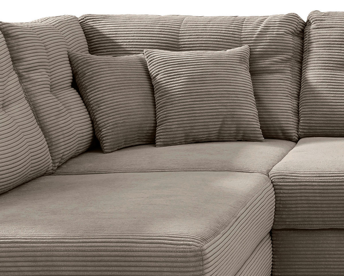 WOHNLANDSCHAFT Graubraun Cord  - Graubraun/Naturfarben, MODERN, Holz/Textil (206/338-352/176cm) - Livetastic