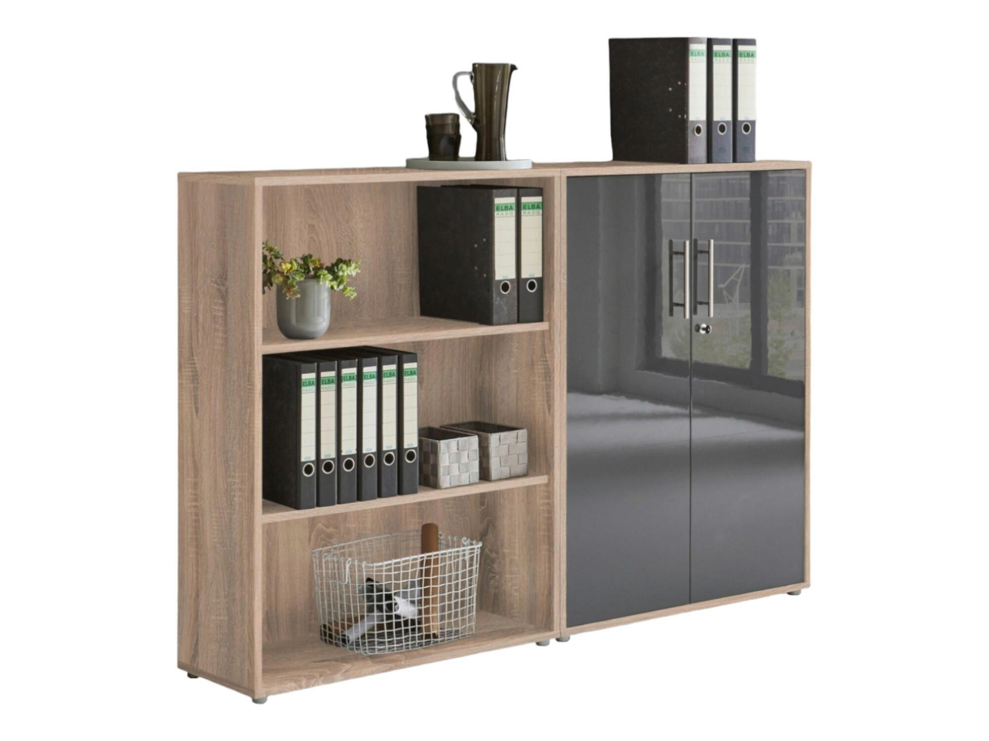 AKTENSCHRANK Sonoma Eiche, Anthrazit Hochglanz  - Anthrazit Hochglanz/Sonoma Eiche, MODERN, Holzwerkstoff (168,8/113,6/33cm) - MID.YOU
