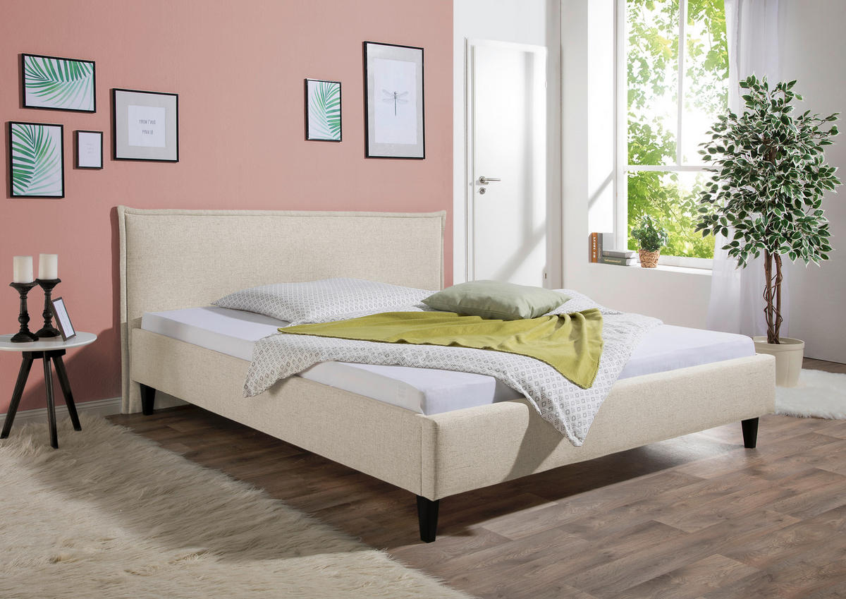 POLSTERBETT 160/200 cm,  in Beige,  - Beige/Schwarz, MODERN, Holz/Textil (160/200cm) - Livetastic