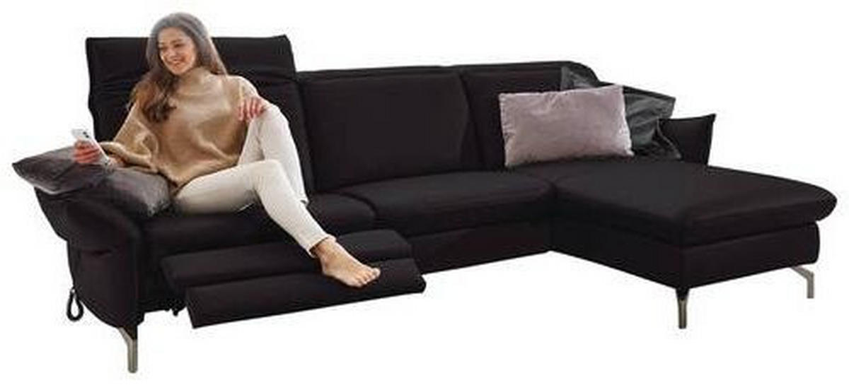 ECKSOFA in Lederlook (vegan) Schwarz  - Schwarz/Nickelfarben, Modern, Textil/Metall (233/179cm) - Livetastic