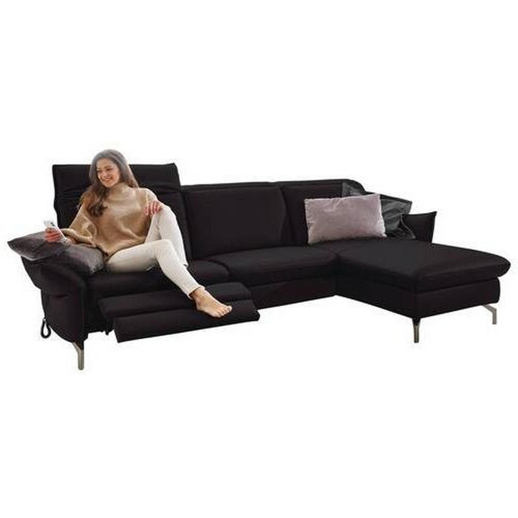 Thumbnail - Livetastic Ecksofa, Schwarz, Textil, 4-Sitzer, Ottomane rechts, L-Form, 233x179 cm, Hocker erhältlich, motorische Relaxf...