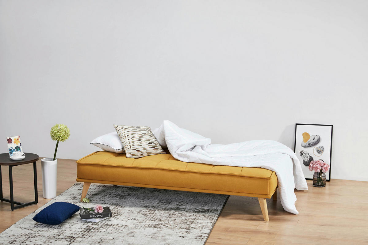 SCHLAFSOFA Webstoff Gelb  - Gelb/Kieferfarben, Design, Holz/Textil (181/82/85cm) - MID.YOU