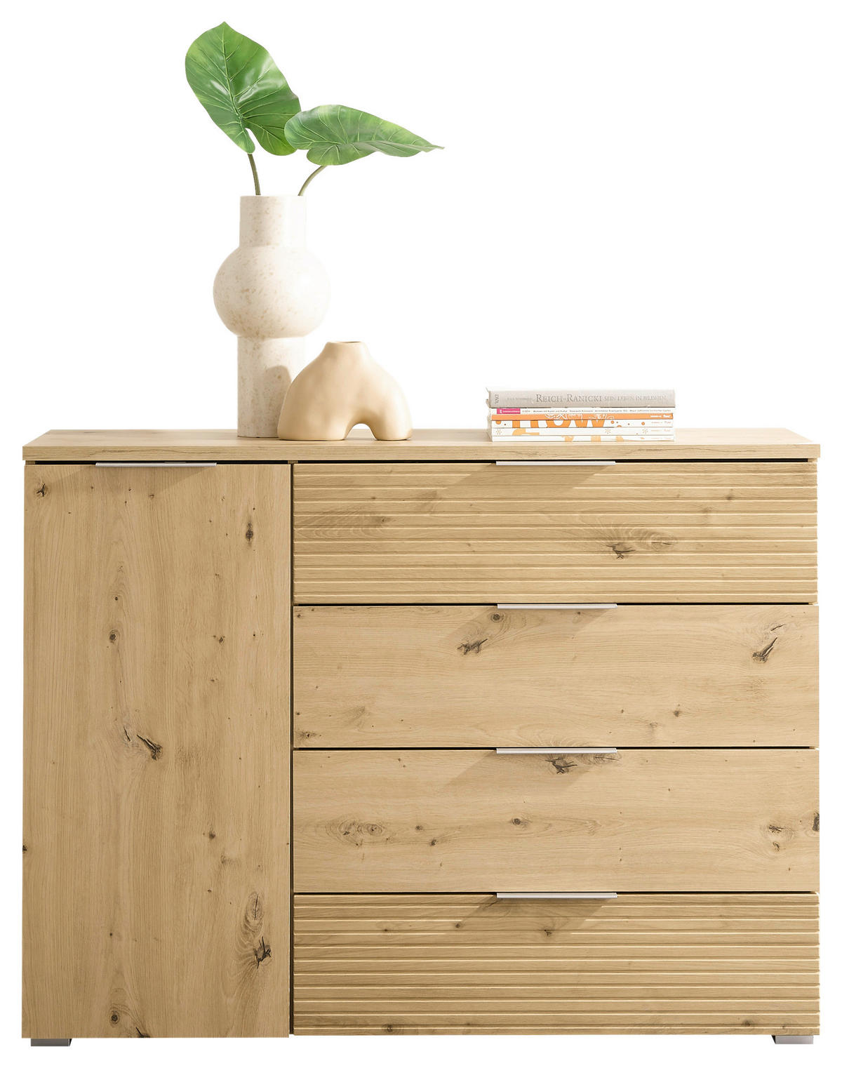 COMODĂ 120/90/38 cm  - stejar Artisan/culoare aluminiu, Konventionell, plastic/material pe bază de lemn (120/90/38cm) - Ti'me