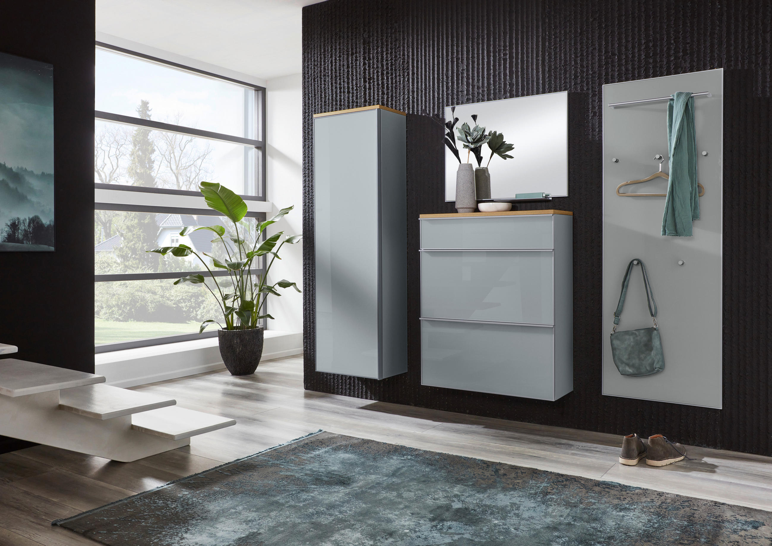 GARDEROBE 5-teilig  in 240/195/31 cm  - Grau, Design, Glas/Holz (240/195/31cm)