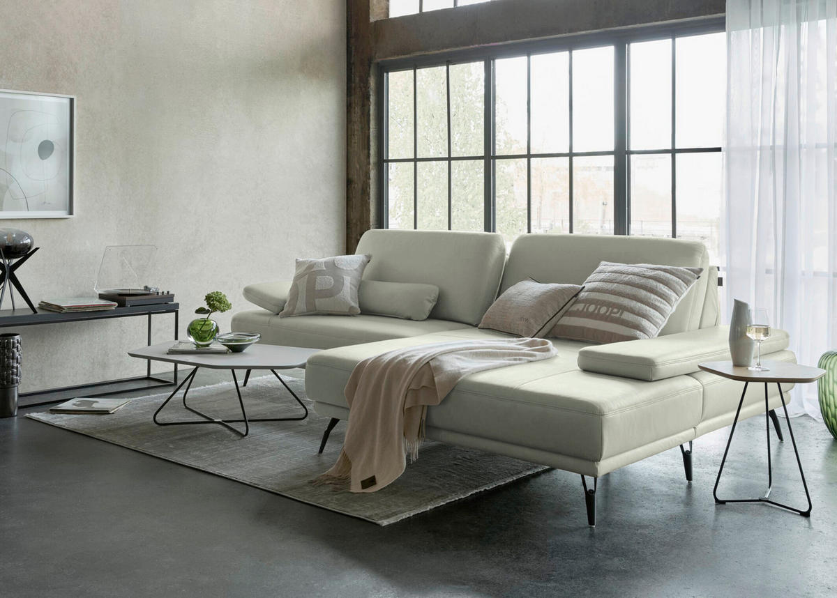 ECKSOFA Echtleder Silberfarben  - Silberfarben/Schwarz, Konventionell, Leder/Metall (301/180cm) - Joop!