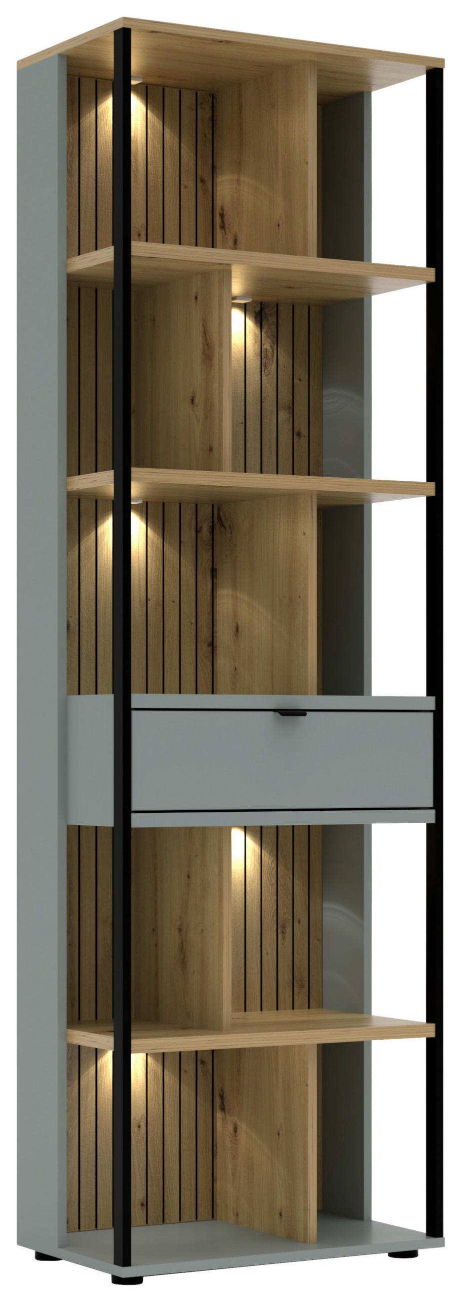 AKTENREGAL Eiche Artisan, Schilfgrün  - Schilfgrün/Schwarz, KONVENTIONELL, Holzwerkstoff/Metall (60/198/38cm) - Voleo