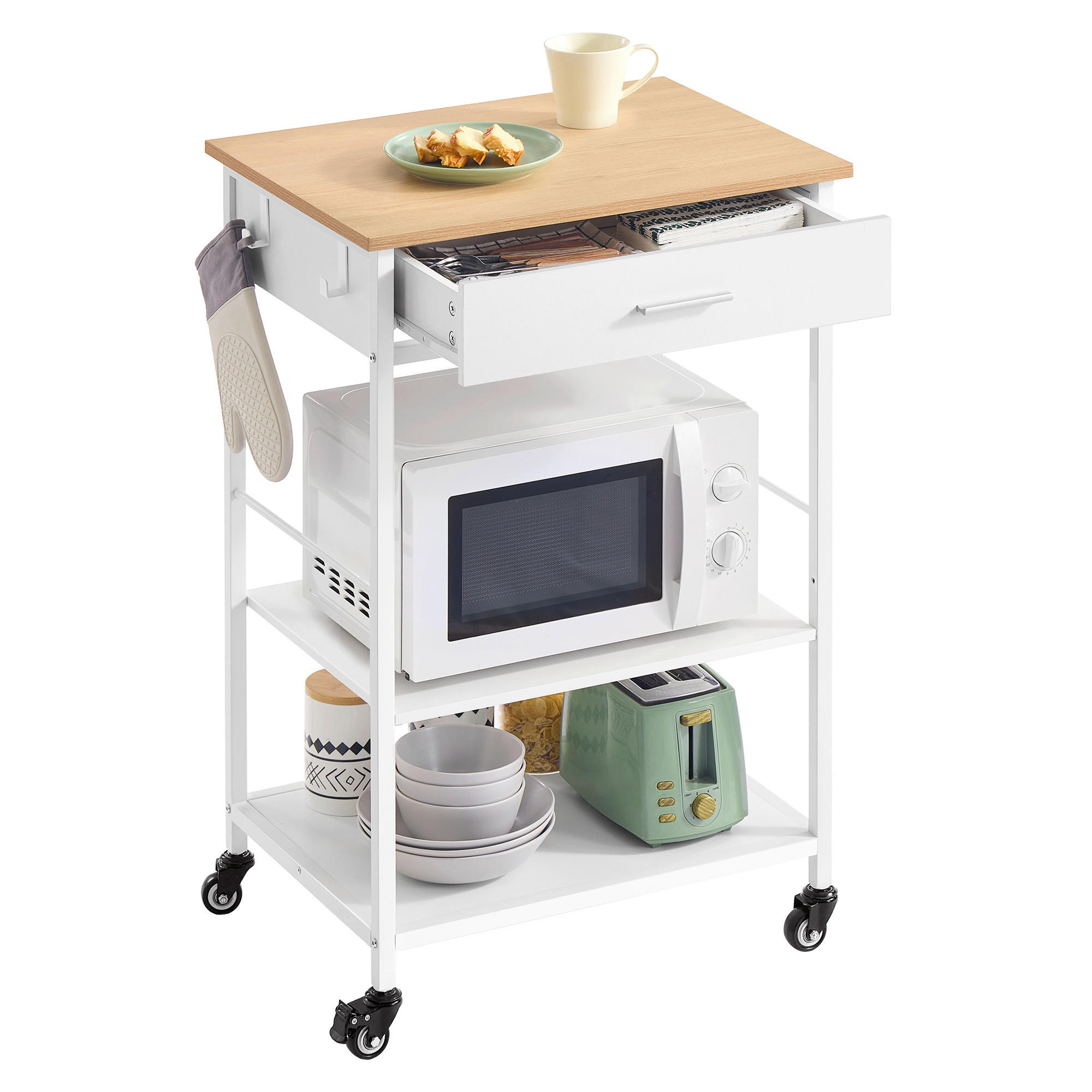 SERVIERWAGEN Weiß, Eichefarben  - Eichefarben/Silberfarben, Trend, Holzwerkstoff/Kunststoff (45/60/90cm) - Boxxx