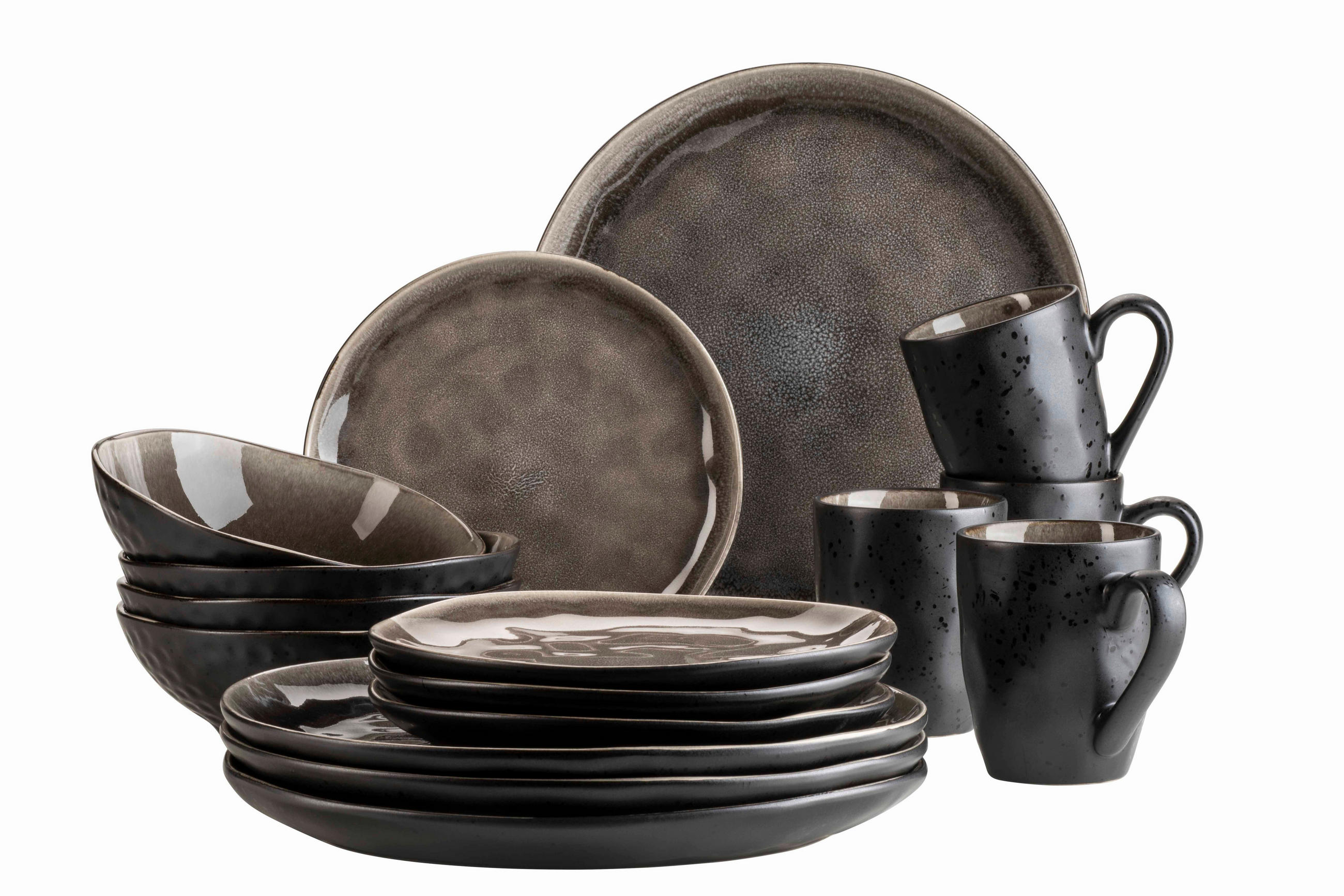 KOMBISERVICE Niara Organic 16-teilig  - Schwarz/Braun, Basics, Keramik - Mäser