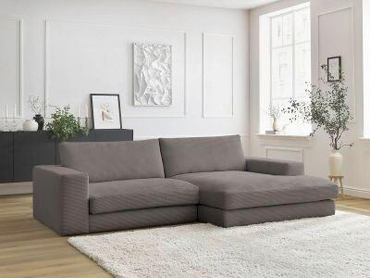ECKSOFA  LEONARD Taupe Cord  - Taupe/Schwarz, MODERN, Kunststoff/Textil (274/159cm)
