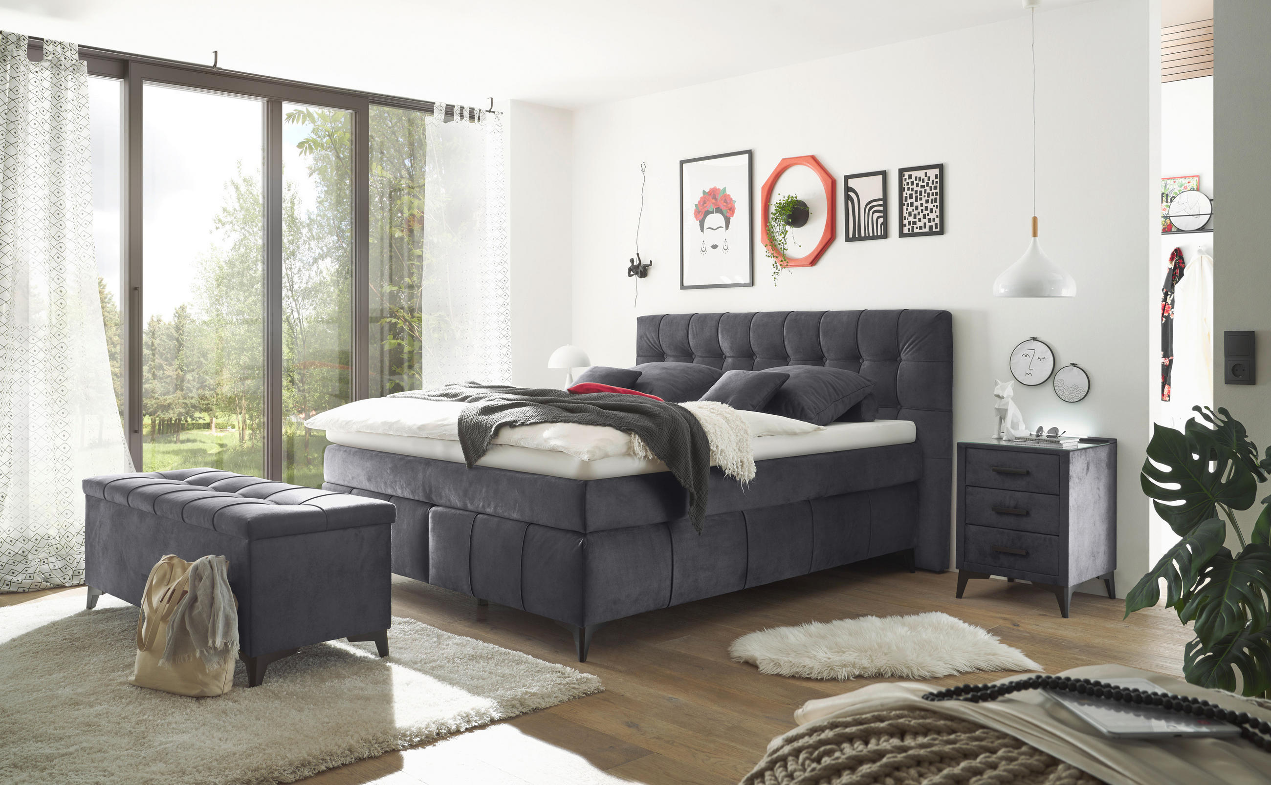 BOXSPRINGBETT 180/200 cm  in Anthrazit  - Anthrazit/Schwarz, KONVENTIONELL, Kunststoff/Textil (180/200cm) - Modante