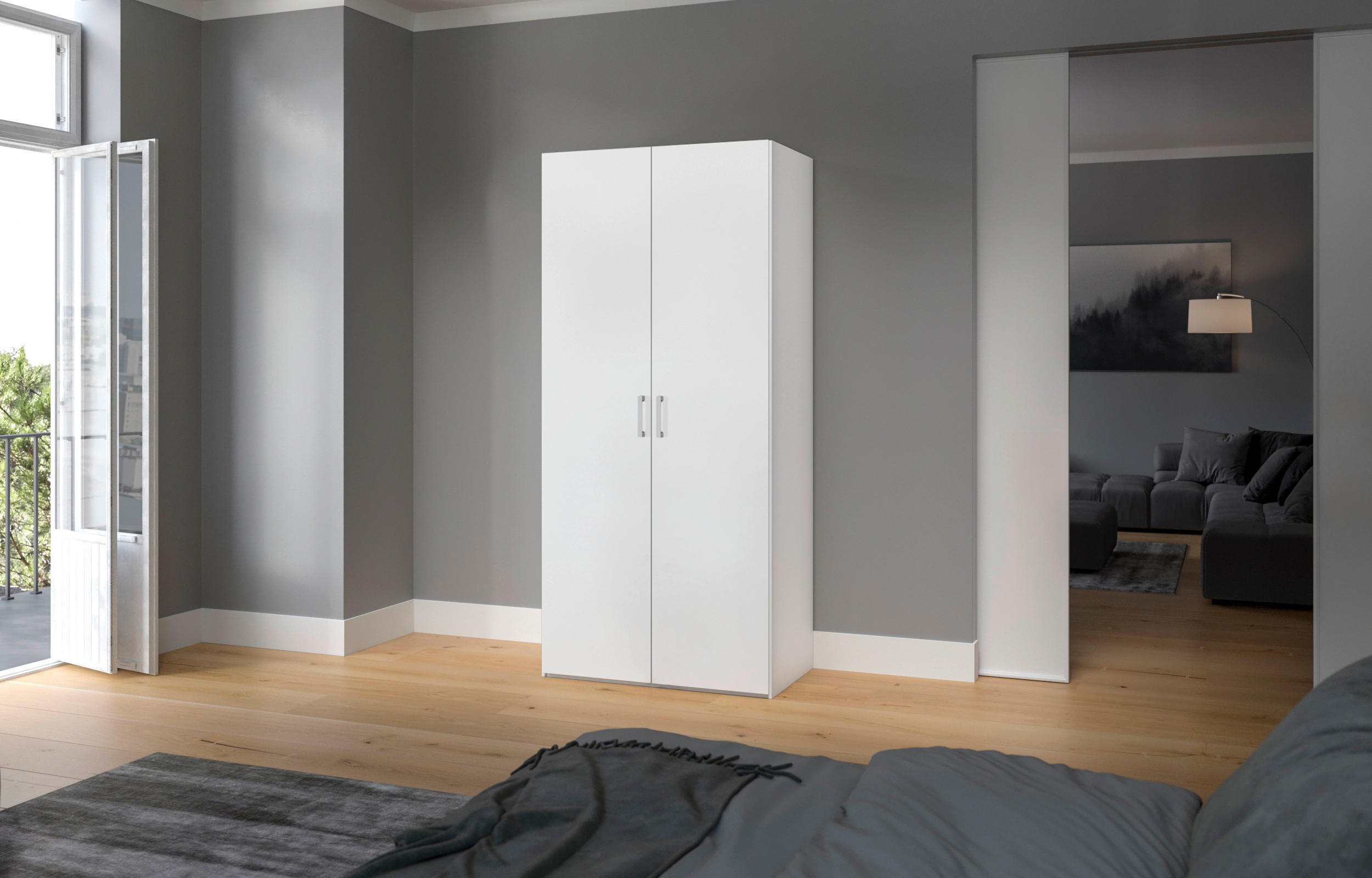 DREHTÜRENSCHRANK 102/195/59 cm,  in Weiß, 2-türig  - Chromfarben/Weiß, Design, Holzwerkstoff (102/195/59cm) - Boxxx