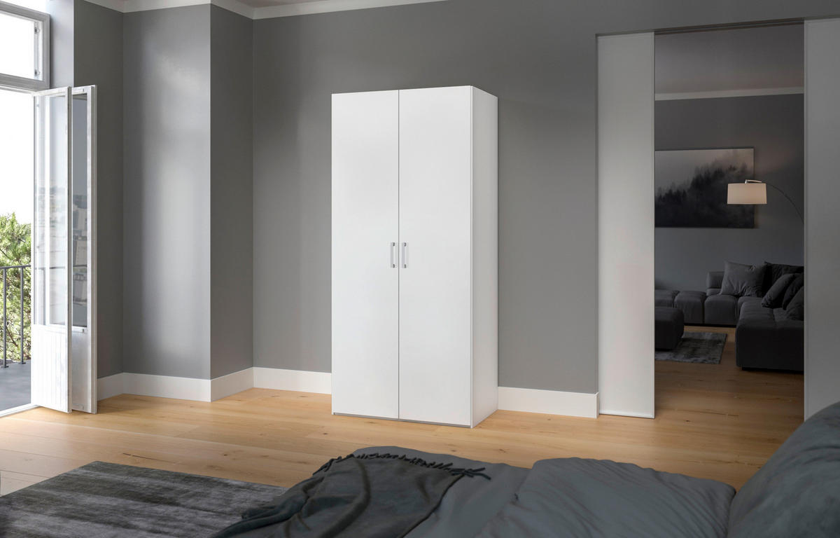 DREHTÜRENSCHRANK 102/195/59 cm,  in Weiß, 2-türig  - Chromfarben/Weiß, Design, Holzwerkstoff (102/195/59cm) - Boxxx