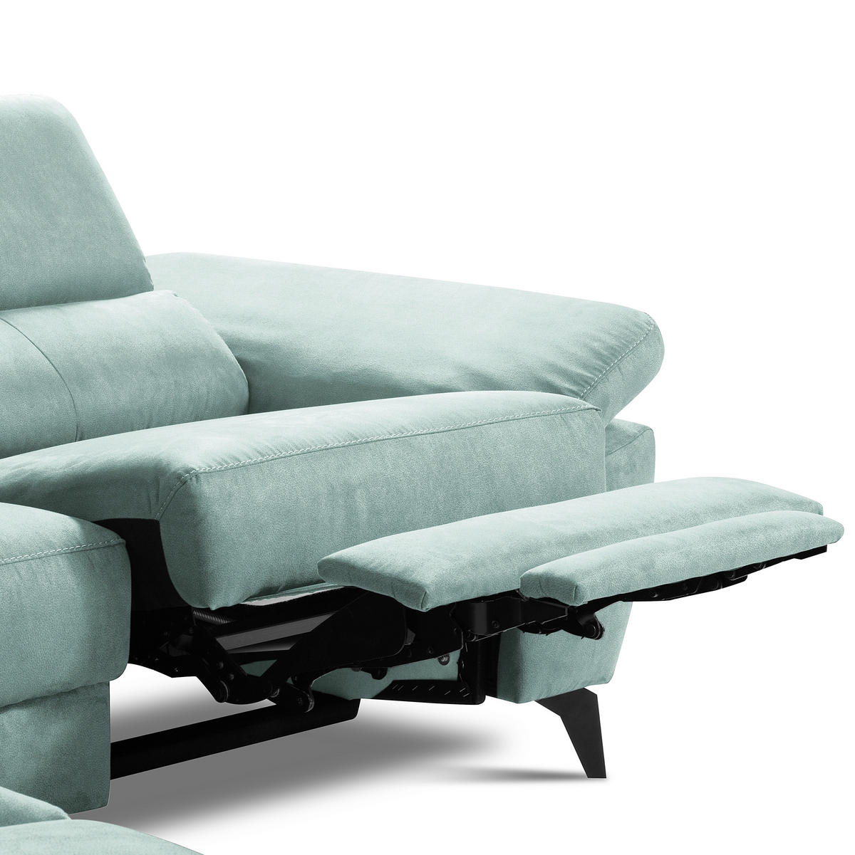 ECKSOFA SONO in Lederlook Hellblau Armteilverstellung, Kopfteilverstellung  210/265 cm  - Schwarz/Hellblau, Design, Textil/Metall (210/265cm) - Livetastic