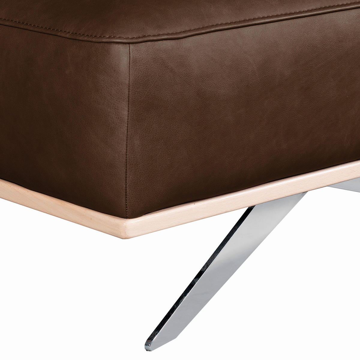 HOCKER in Leder Dunkelbraun  - Chromfarben/Dunkelbraun, Design, Leder/Metall (95/46/80cm) - Livetastic