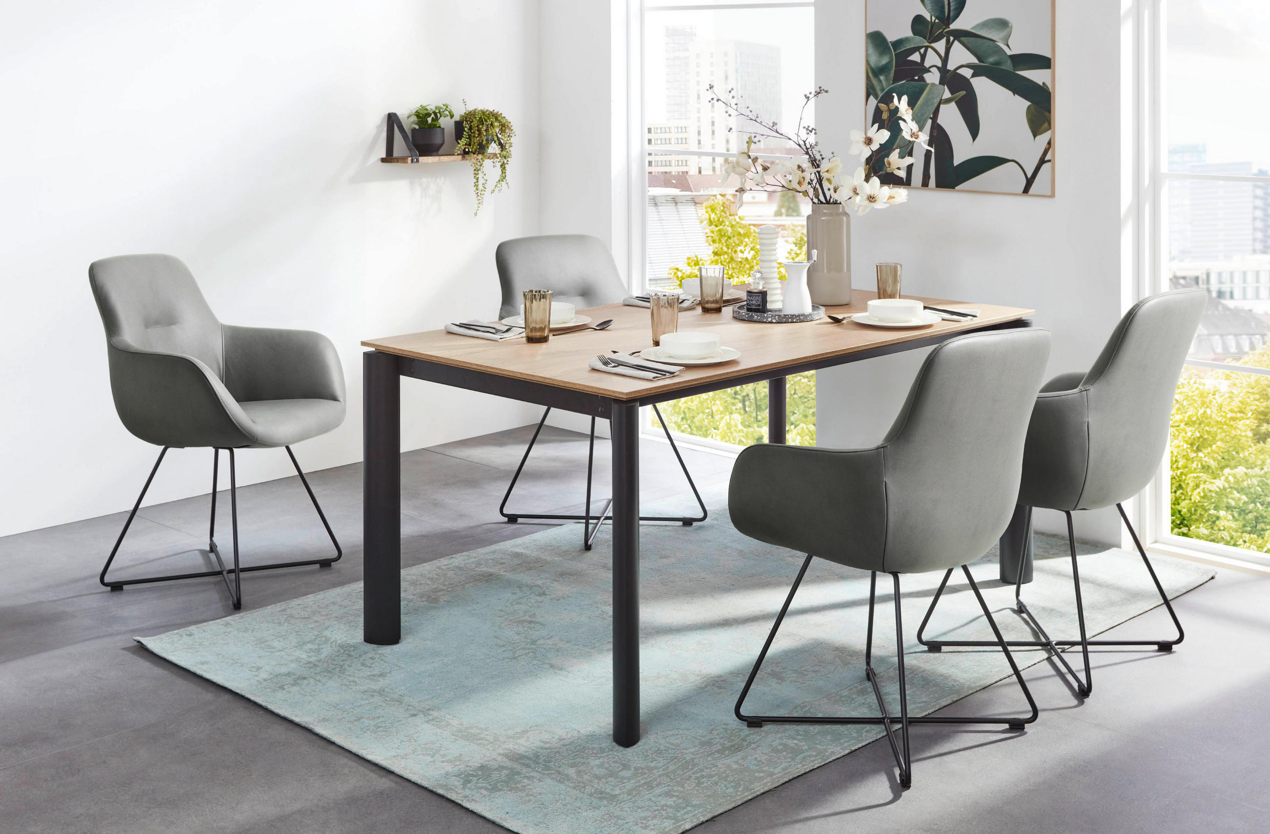 ARMLEHNSTUHL  in Edelstahl Lederlook (vegan)  - Hellgrau/Schwarz, Basics, Textil/Metall (62/89/61cm) - Celina Home