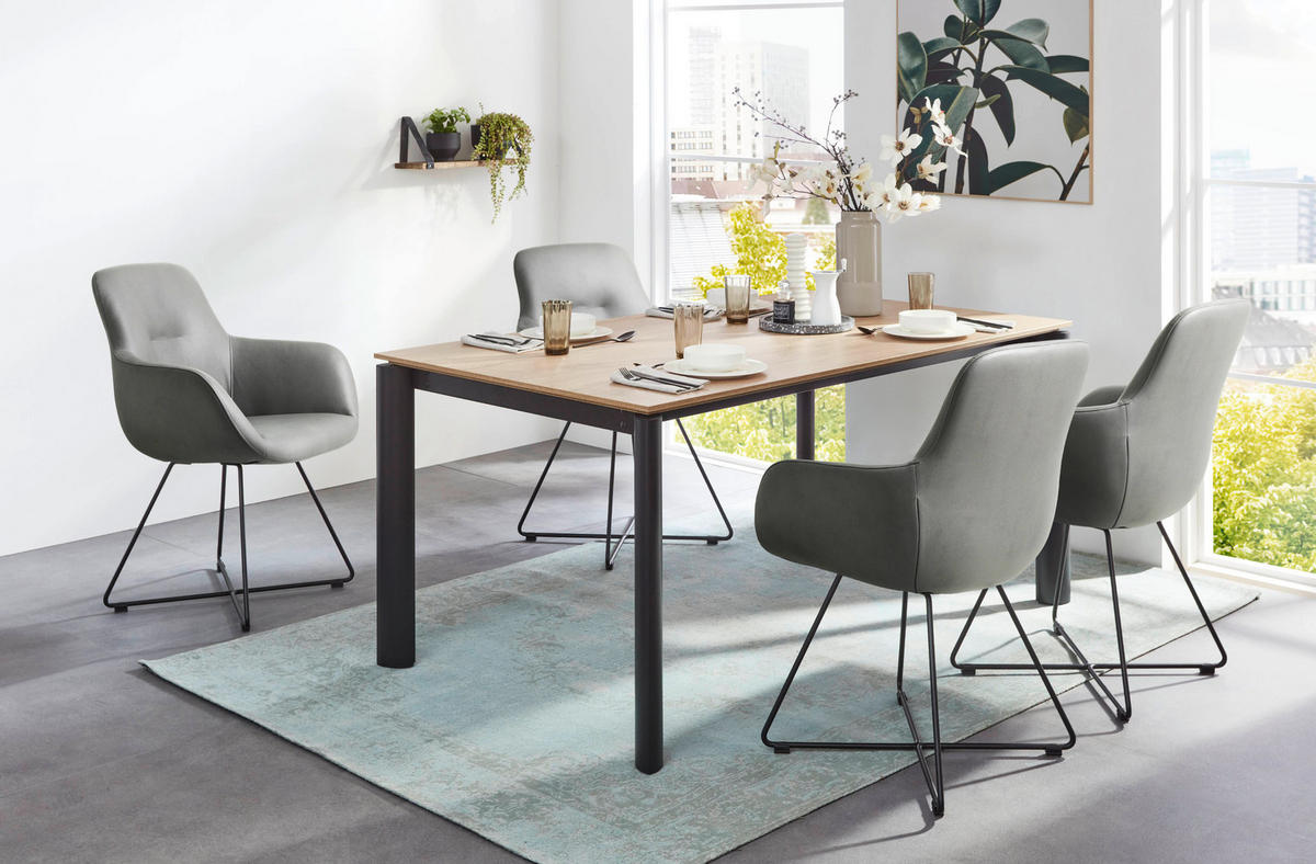 ARMLEHNSTUHL  in Edelstahl Lederlook (vegan)  - Hellgrau/Schwarz, Basics, Textil/Metall (62/89/61cm) - Celina Home