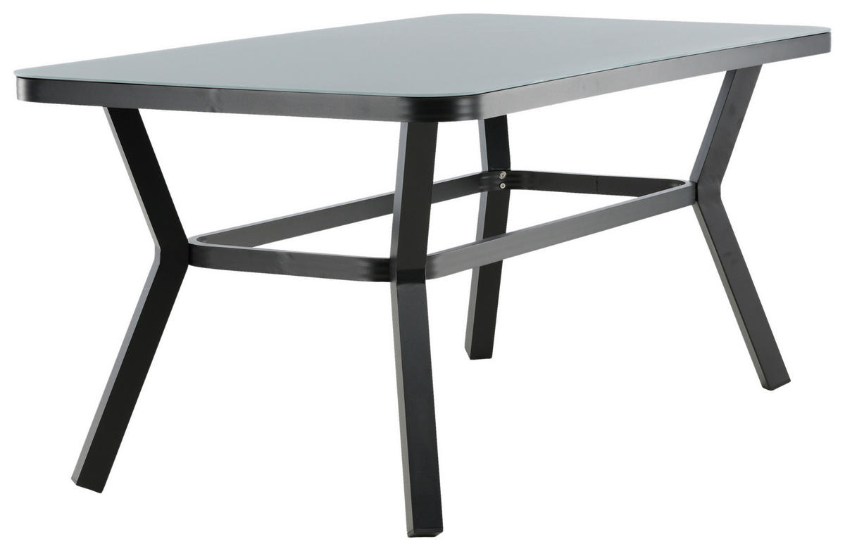 GARTENTISCH 160/90/74 cm Metall, Glas rechteckig  - Schwarz/Grau, KONVENTIONELL, Glas/Metall (160/90/74cm) - Gardenson