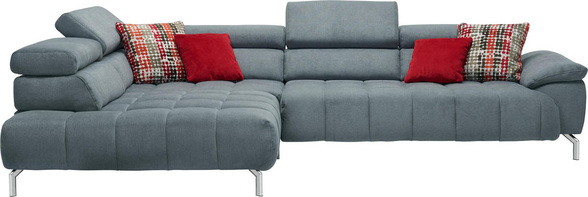 ECKSOFA Grau Chenille  - Chromfarben/Grau, Design, Textil/Metall (222/323cm) - Beldomo Style