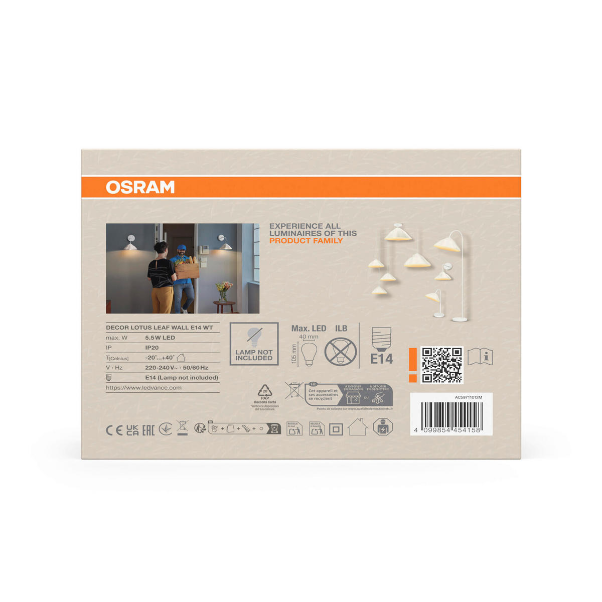 WANDLEUCHTE 21.9/27.2/26 cm   - Basics, Papier/Metall (21.9/27.2/26cm) - Osram