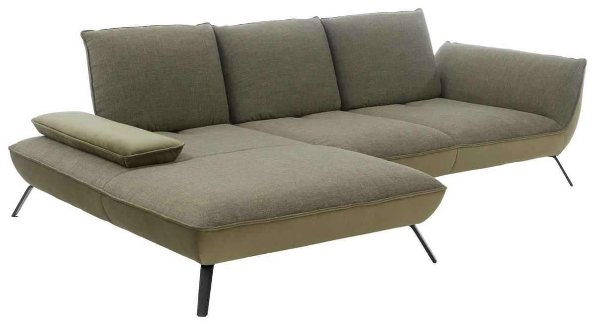 ECKSOFA Flachgewebe Olivgrün  - Schwarz/Olivgrün, Design, Textil/Metall (191/301cm) - Moderano