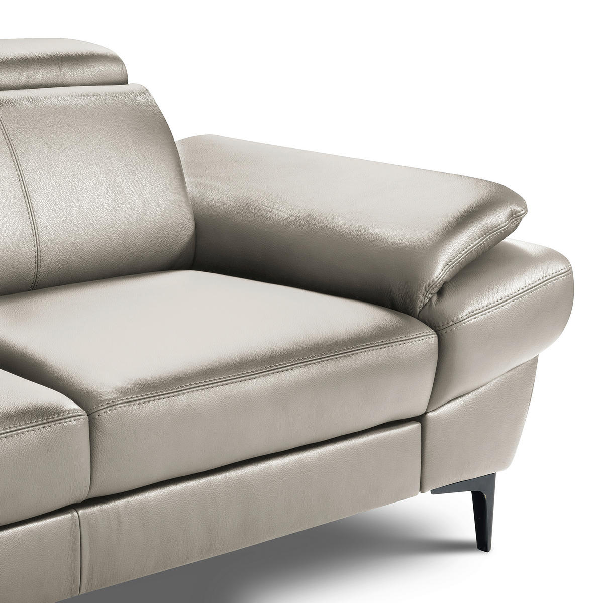 ECKSOFA  in Lederlook Echtleder Platinfarben  - Platinfarben/Schwarz, Design, Leder/Textil (211/264cm) - Livetastic