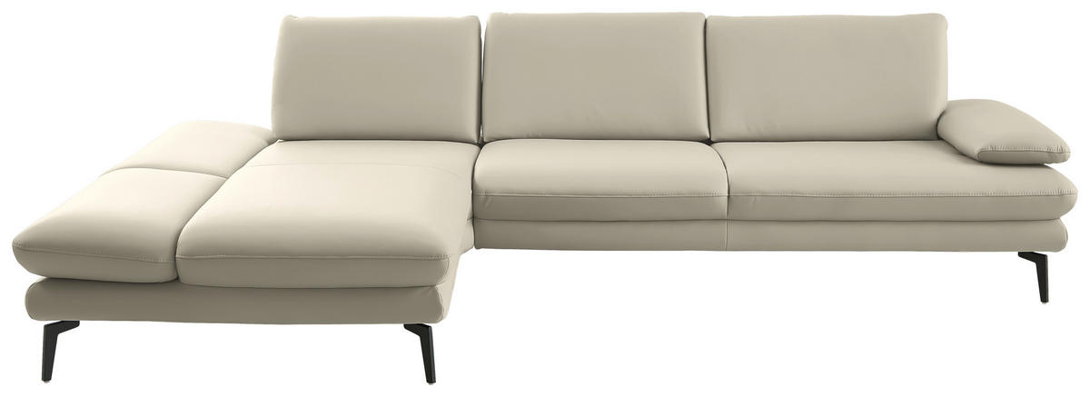 ECKSOFA in Echtleder Ecru  - Ecru/Schwarz, Design, Leder/Metall (195/308cm) - Dieter Knoll