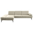 ECKSOFA in Echtleder Ecru  195/308 cm  - Ecru/Schwarz, Design, Leder/Metall (195/308cm) - Dieter Knoll
