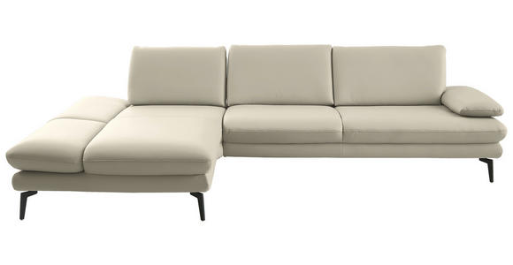 ECKSOFA in Echtleder Ecru 195/308 cm - Ecru/Schwarz, Design, Leder/Metall (195/308cm) - Dieter Knoll