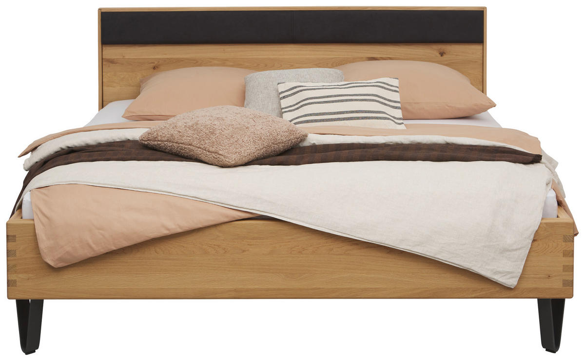 BETT 180/200 cm  in Schwarz, Wildeiche   - Wildeiche/Schwarz, Design, Holz/Textil (180/200cm) - Valnatura