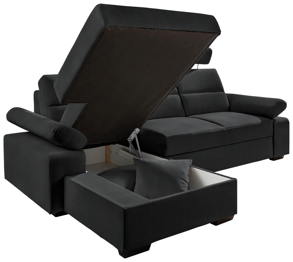 ECKSOFA Schwarz Webstoff  - Dunkelbraun/Schwarz, KONVENTIONELL, Kunststoff/Textil (166/258cm) - Cantus
