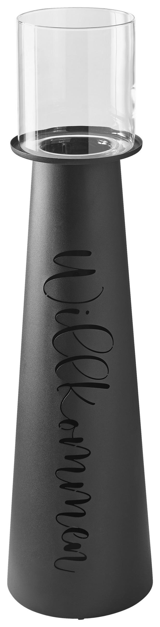 WINDLICHT Schwarz 25/94 cm  - Schwarz, Basics, Glas/Metall (25/94cm) - Boltze Home