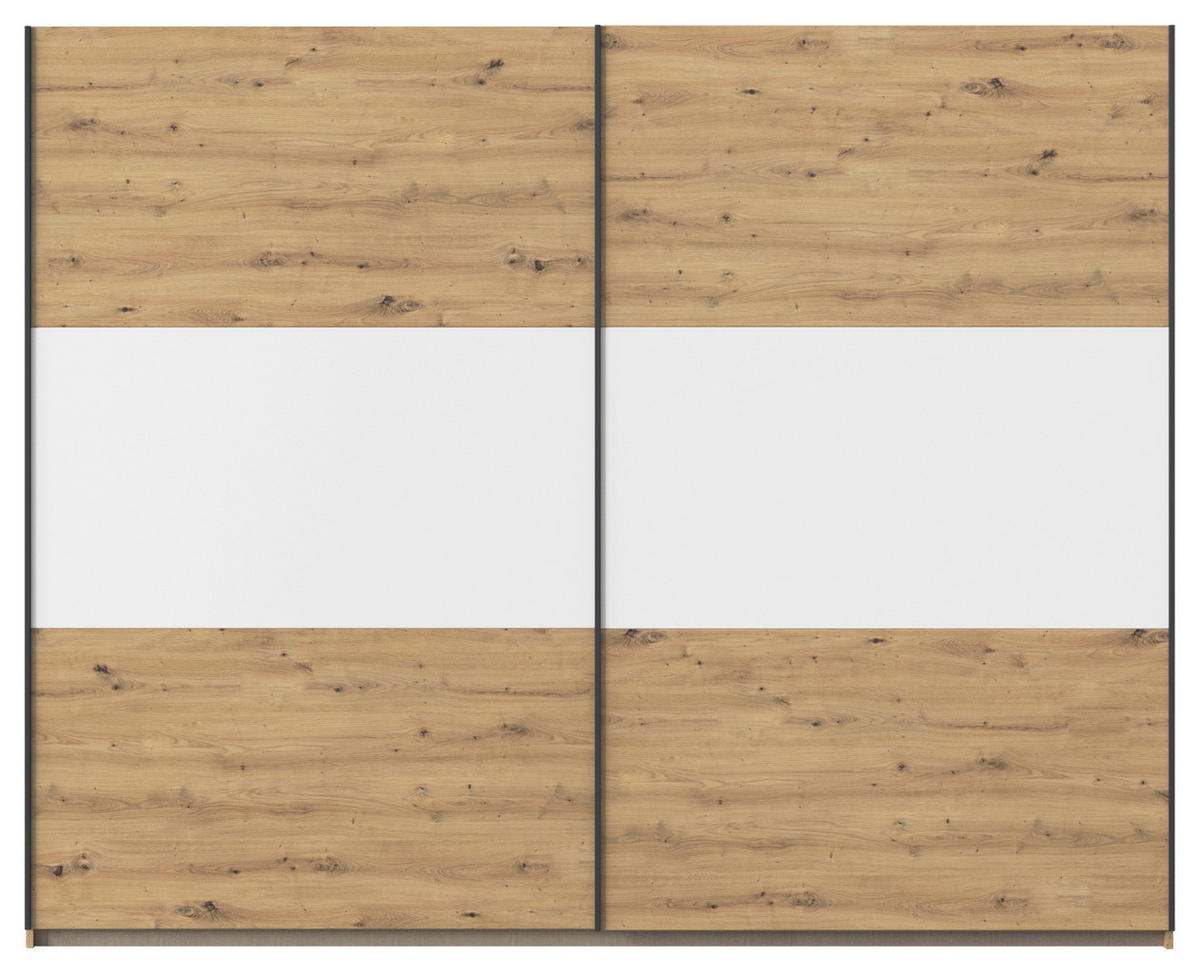 SCHWEBETÜRENSCHRANK in Weiss, Alufarben, Eiche Artisan  - Weiss/Alufarben, Modern, Holzwerkstoff/Metall (261/210/59cm) - Rauch Möbel