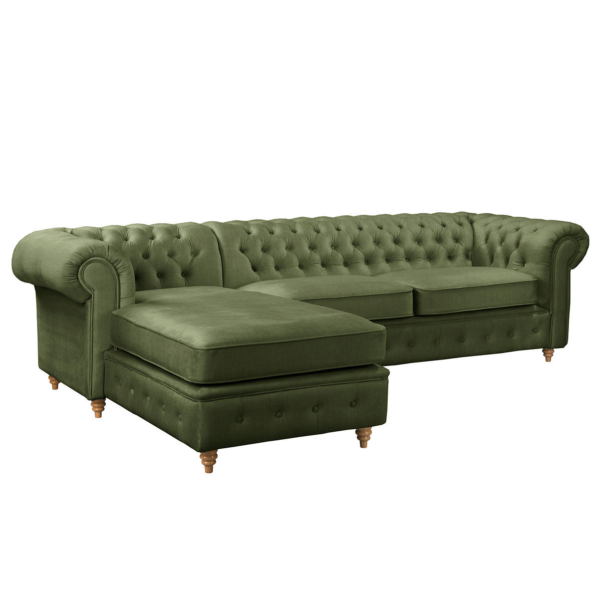 ECKSOFA Mikrofaser Dunkelgrün  - Dunkelgrün/Braun, Design, Holz/Textil (182/284cm) - P & B
