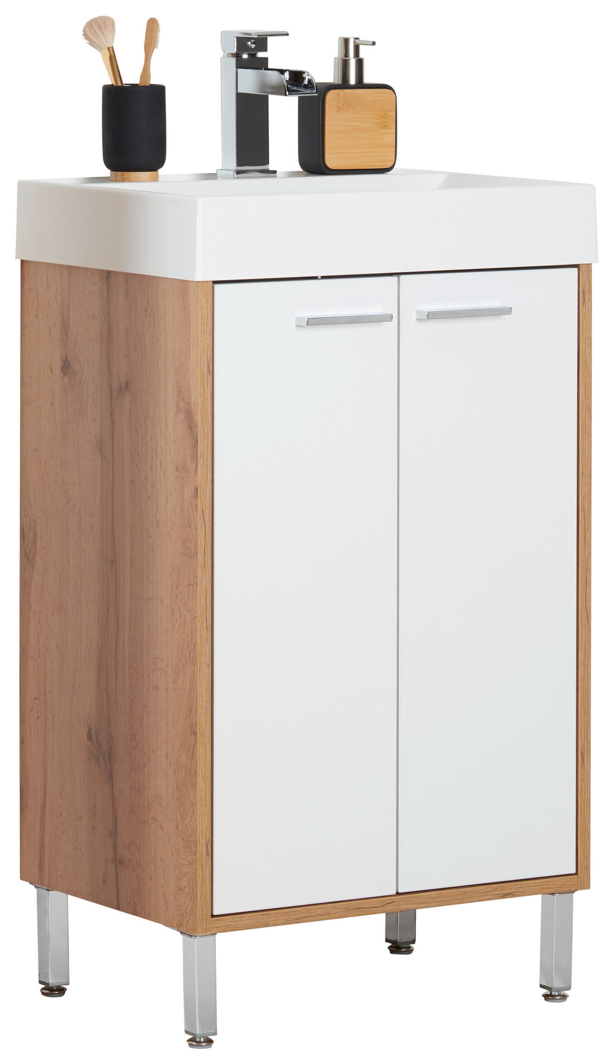 WASCHTISCHKOMBI 50 cm  - Chromfarben/Eichefarben, KONVENTIONELL, Holzwerkstoff/Stein (50cm) - Stylife