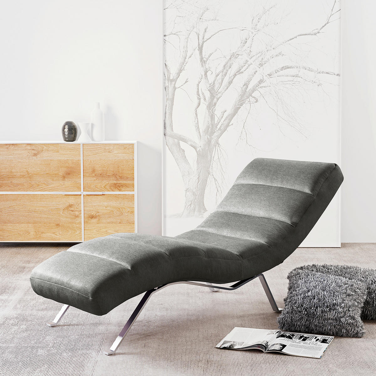 RELAXLIEGE in Webstoff Grau  - Silberfarben/Grau, Design, Textil/Metall (65/65/171cm) - Livetastic