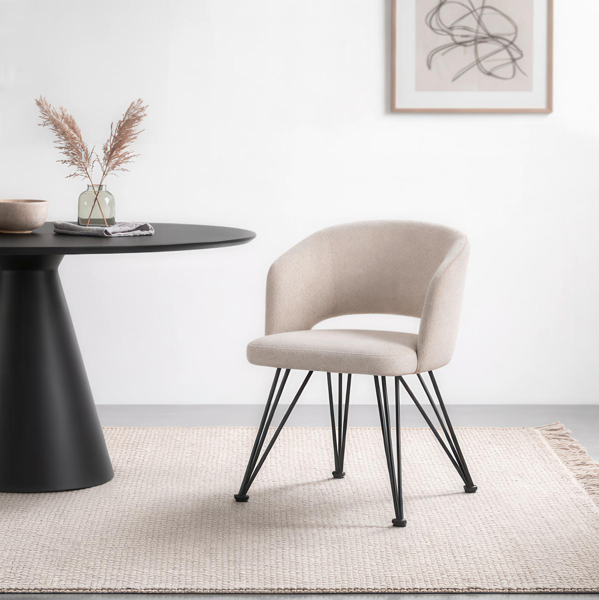 STOL MED ARMSTÖD   vävt tyg  - beige/svart, Design, metall/textil (58/81/60cm) - Stylife