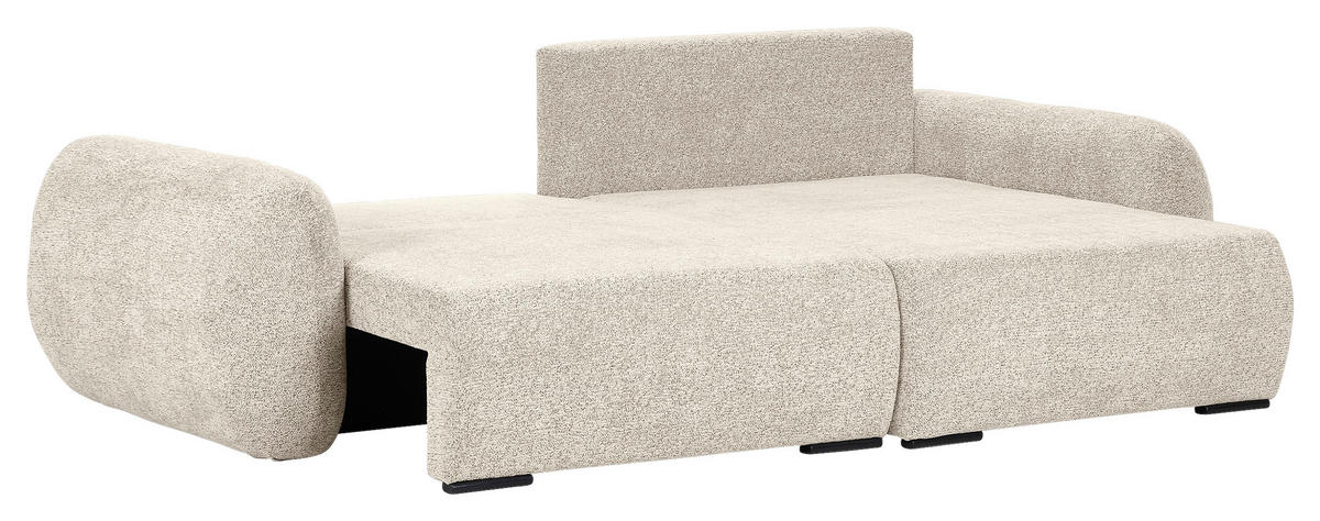 ECKSOFA Beige Flachgewebe Zierkissen, Rückenkissen, Bettkasten, Schlaffunktion, Rücken echt, Liegefläche im Originalstoff  - Beige/Schwarz, KONVENTIONELL, Kunststoff/Textil (250/145cm) - Carryhome