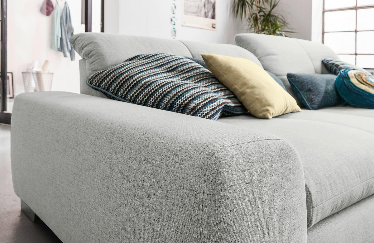 ECKSOFA Hellgrau Flachgewebe  - Chromfarben/Hellgrau, Design, Textil/Metall (276/198cm) - SetOne by Musterring