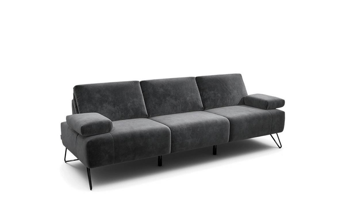 3-SITZER-SOFA Samt Anthrazit  - Anthrazit/Schwarz, Design, Textil/Metall (234-264/85/86-94cm) - SENSOO