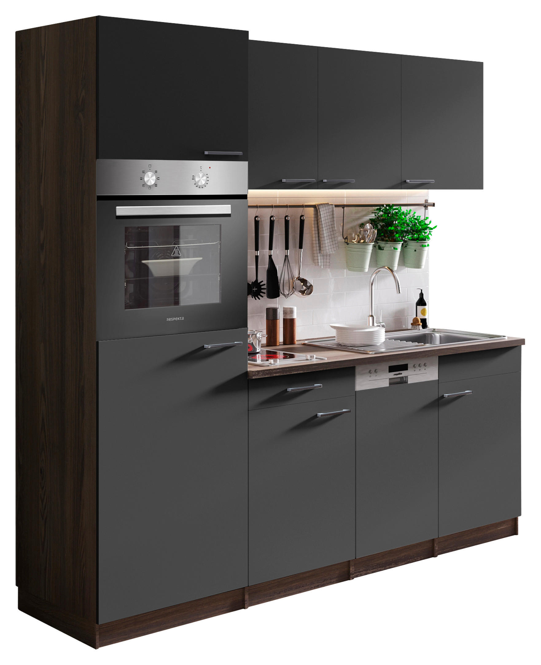 MODULKÖK 205 cm   i grå  - aluminiumfärg/grå, Basics, trämaterial/plast (205cm) - Respekta