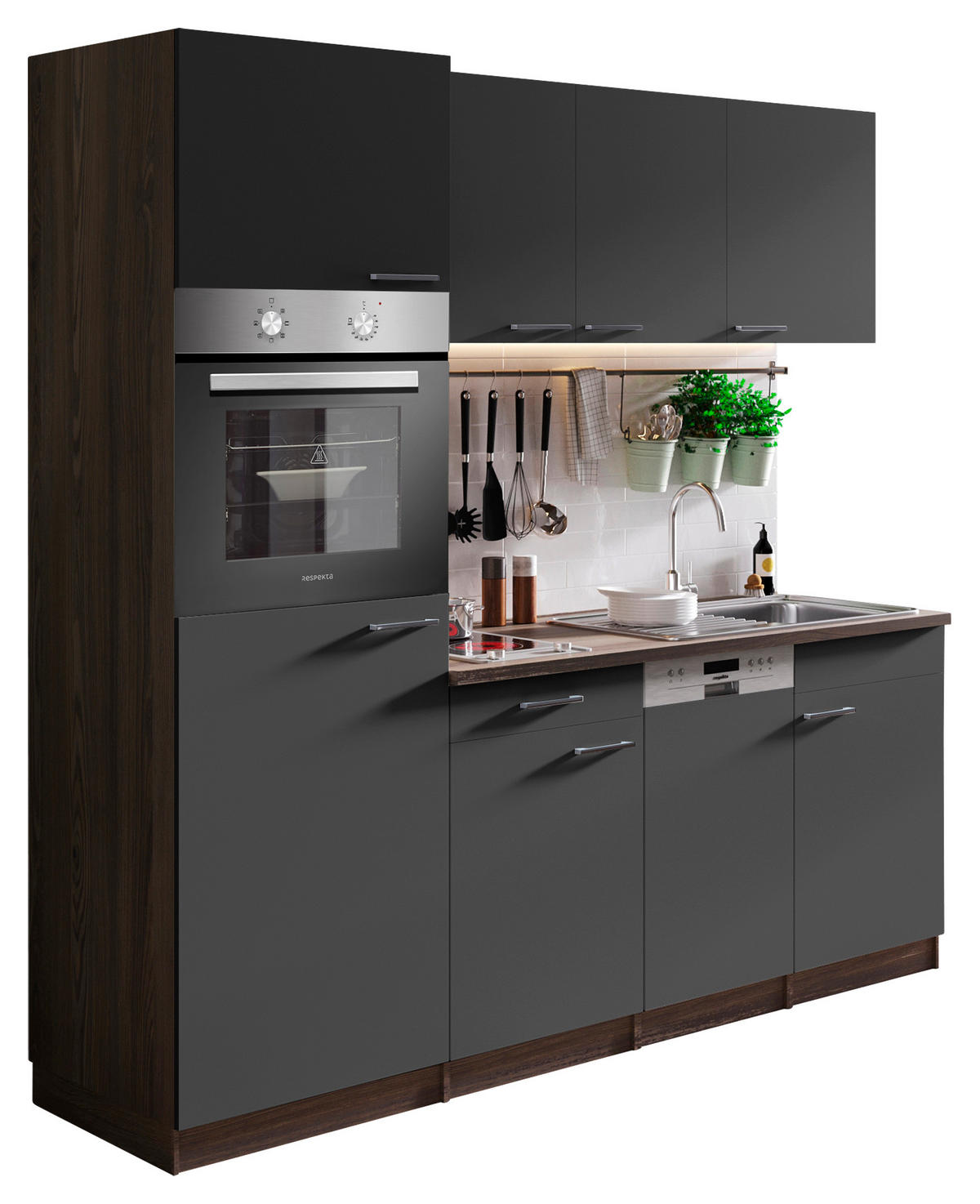KÜCHENBLOCK 205 cm   in Grau  - Eichefarben/Alufarben, Basics, Holzwerkstoff/Kunststoff (205cm) - Respekta