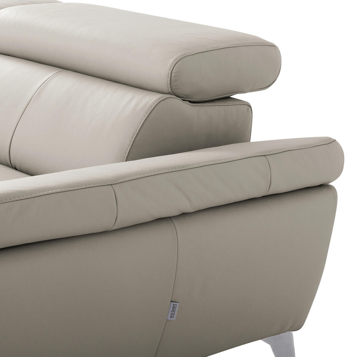 ECKSOFA  in Lederlook Echtleder Platinfarben Rücken echt, Armteilverstellung, Relaxfunktion, Kopfteilverstellung  252/179 cm  - Platinfarben/Chromfarben, Design, Leder/Textil (252/179cm) - Livetastic
