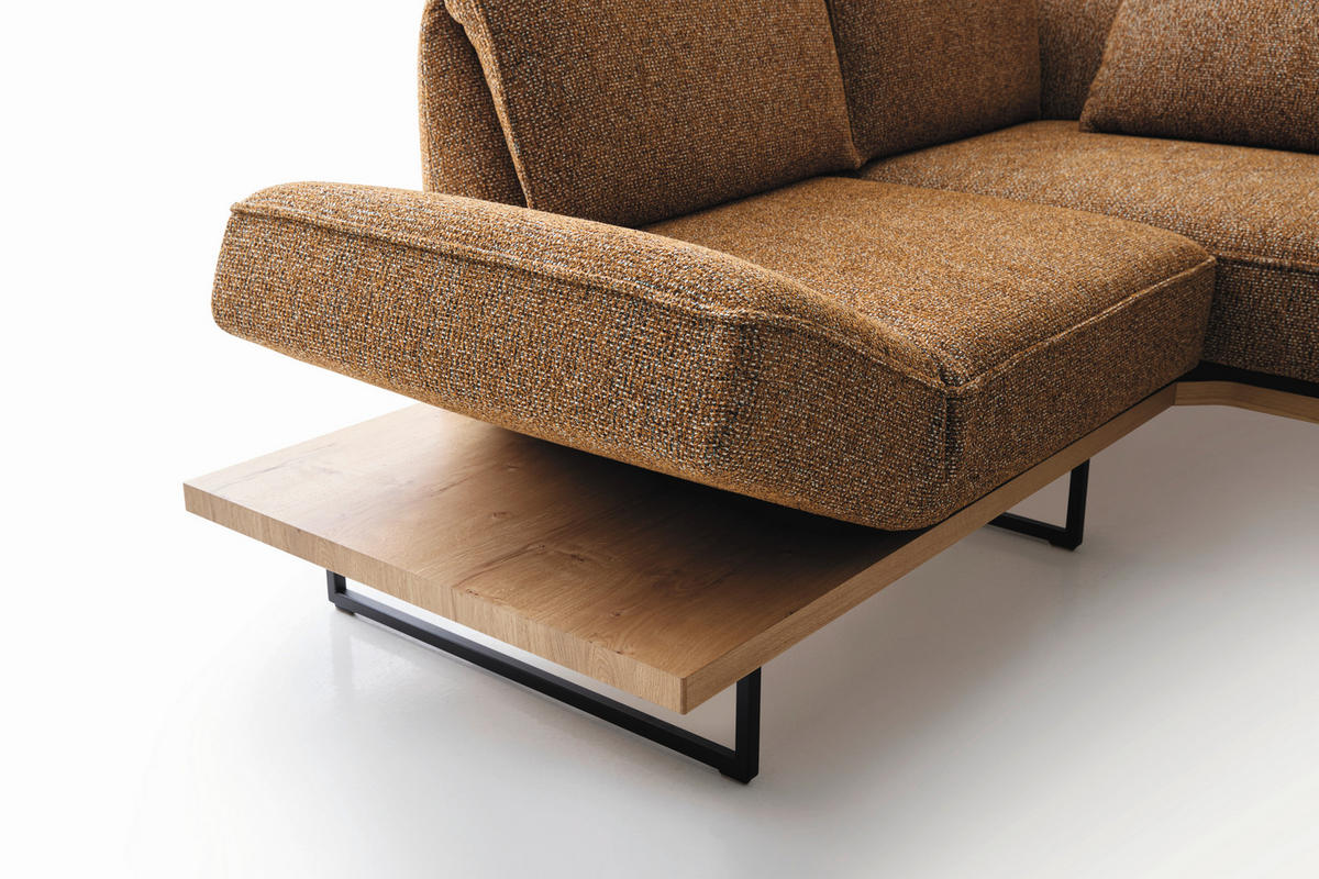 ECKSOFA Dunkelorange Chenille Rücken echt, Armteilverstellung, Relaxfunktion, Drehsitzfunktion  - Dunkelorange/Schwarz, Design, Holz/Textil (209/252cm) - Koinor