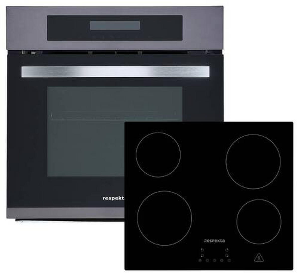 BACKOFENSET DigiSet8BS4400  - Edelstahlfarben/Schwarz, Trend, Glas/Metall (59,5/59/54,2cm) - Respekta