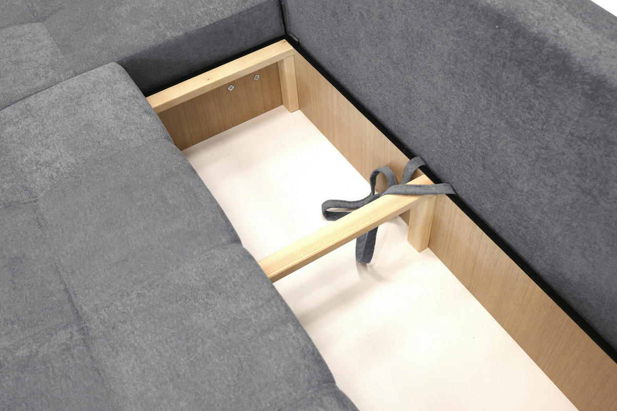 ECKSOFA LAGUNA Grau Frottee  - Schwarz/Grau, Design, Kunststoff/Textil (143/260cm) - MID.YOU