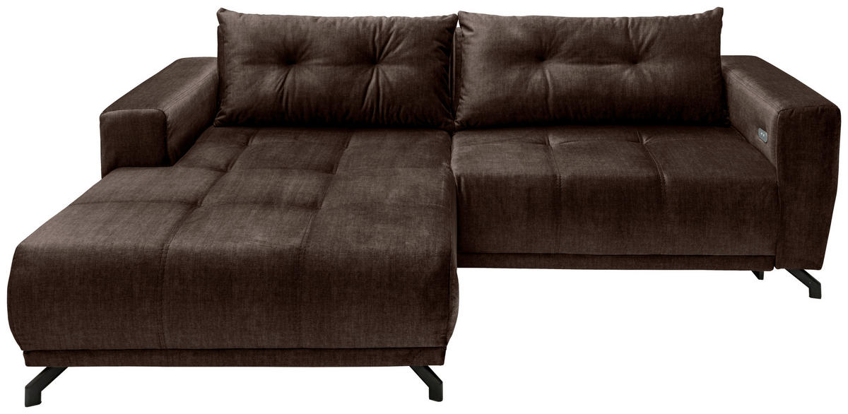 ECKSOFA RESTATO Dunkelbraun Velours  - Dunkelbraun/Schwarz, MODERN, Textil/Metall (177/246cm) - MID.YOU