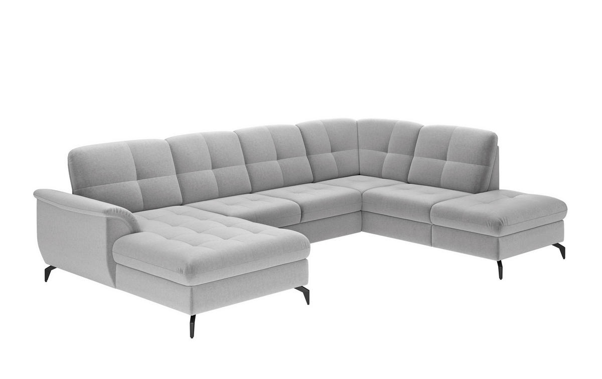 WOHNLANDSCHAFT Hellgrau Flachgewebe  - Hellgrau/Schwarz, MODERN, Textil/Metall (164/319/212cm) - Sit & More