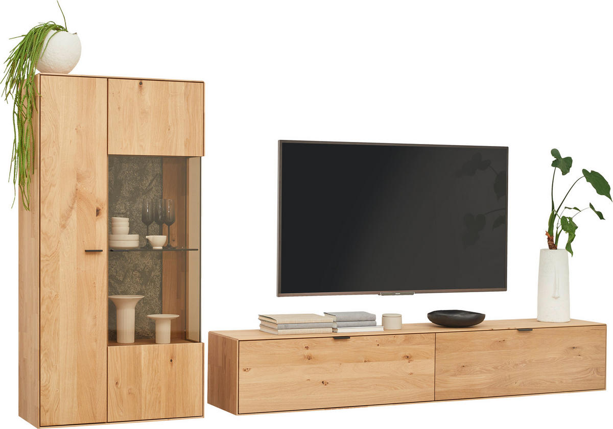 WOHNWAND  in Wildeiche 303,8/184,6/37,1 cm  - Wildeiche/Schwarz, Natur, Glas/Holz (303,8/184,6/37,1cm) - Valnatura