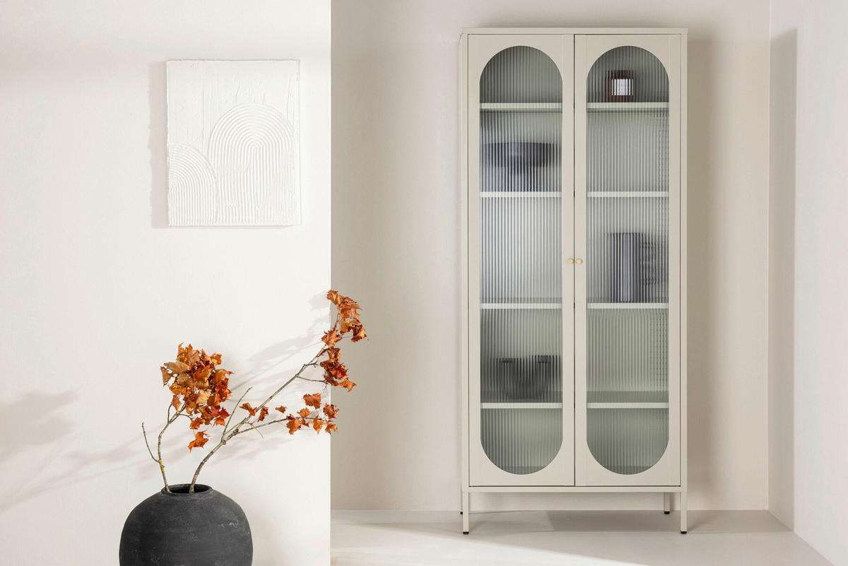 VITRINE  in Beige  - Beige, MODERN, Glas/Metall (80/180/35cm) - Livetastic